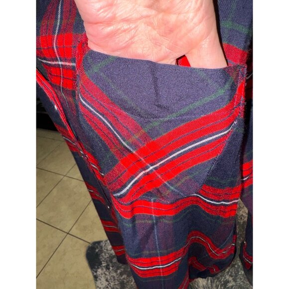 NWT Staccato Red Navy Plaid Boy Friend Long Shirt Top Button-Up Shirt M Academic - Picture 9 of 10